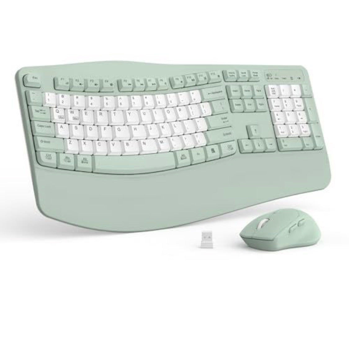 Wireless Keyboard and Mouse Combo – 2.4G Full Size Wave Keys Ergonomic Keyboard with Wrist Rest, 3 DPI Adjustable Mouse, Avocado Green