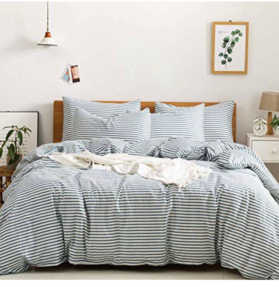 JELLYMONI 100% Cotton Striped Duvet Cover Set Full – 3 Piece Bedding Set with Zipper Closure and Corner Ties, Soft & Breathable (Full/Queen)