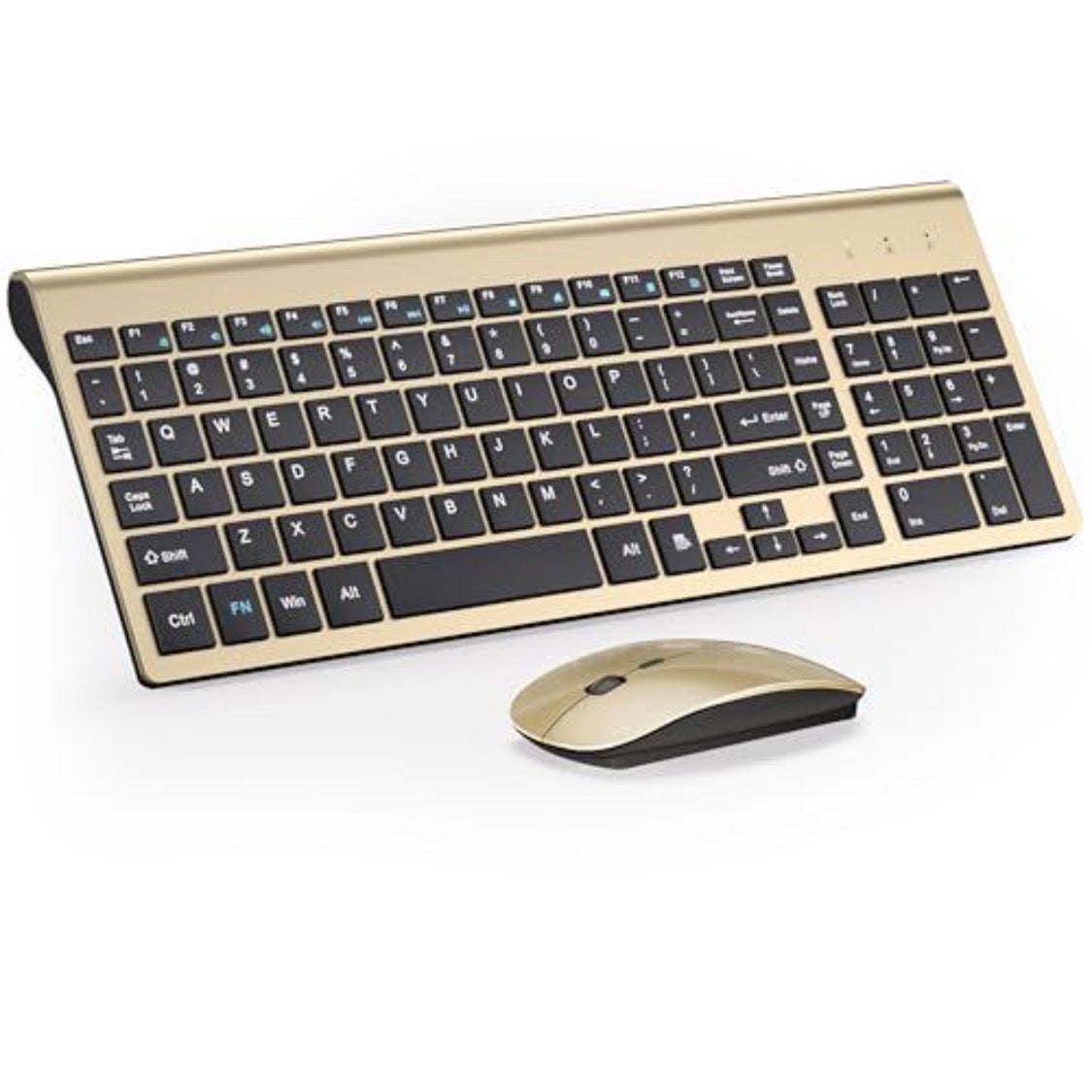 TopMate Ultra Slim Wireless Keyboard and Mouse Combo – 2.4G Silent Compact USB, 2400DPI Mouse, Scissor Switch, Cover Included, Gold Black