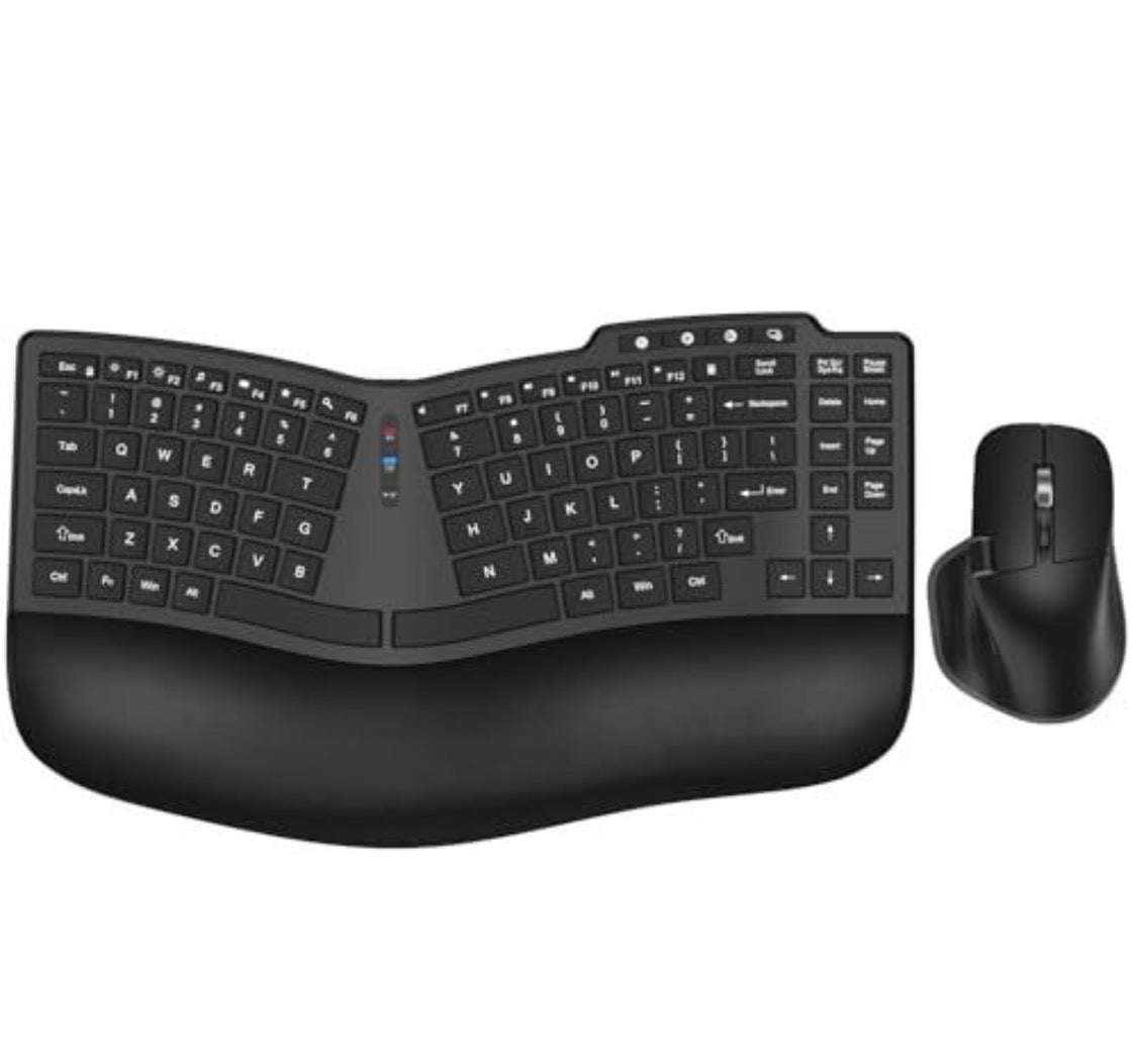 Wireless Keyboard and Mouse Combo – 2.4G Full Size Wave Keys Ergonomic Keyboard with Wrist Rest, 3-Level DPI Adjustable Mouse, Windows/Mac, Black