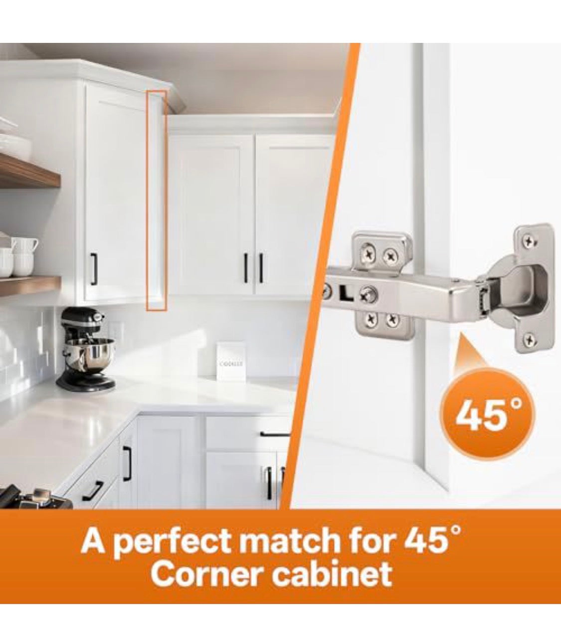 HBL 4 Pack 45° Corner Cabinet Hinges - Angled Hinge Replacement for Diagonal Wall Cabinets, 35MM European Soft Close Hinges for Frameless Doors