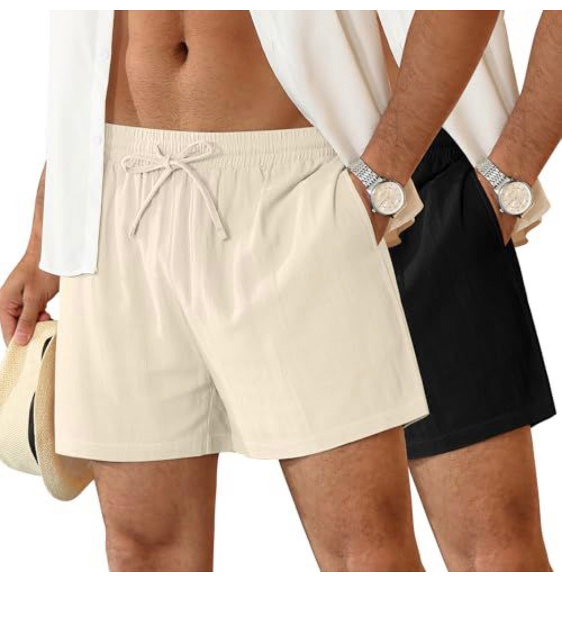 Neer 2 Pack Men's Linen Shorts – Big & Tall Regular Casual Lightweight Drawstring Summer Shorts with Pockets, L-5XL (Black & Apricot, 4X-Large)