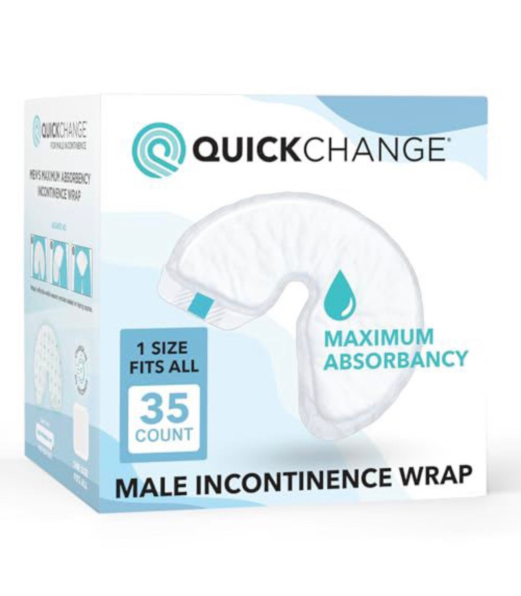 QuickChange Men's Incontinence Wrap (35 Count) – Maximum Absorbency, One Size Fits All