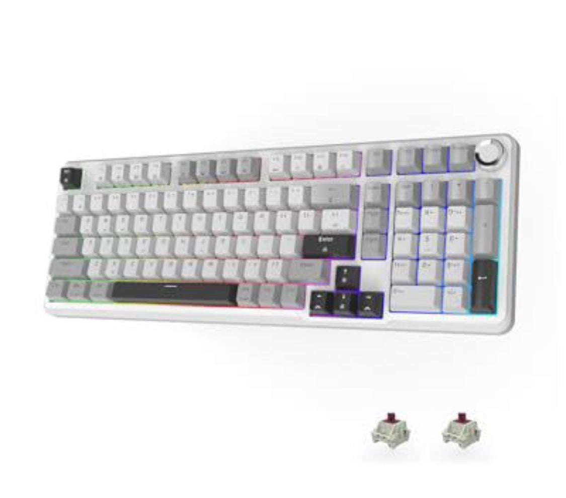 linkerfoo Full Size Mechanical Wireless Gaming Keyboard – Hot Swappable Blueberry Switch, 2.4G/USB-C/BT5.0, Gasket Mount, Double Shot PBT Keycaps, White