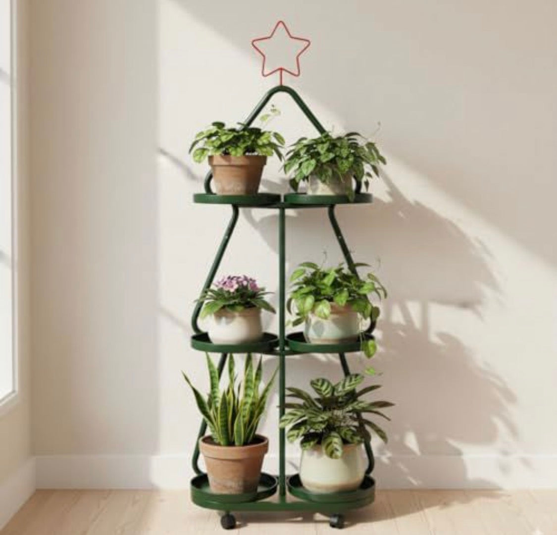 Cossaboom Retro 3-Tier Wrought Iron Plant Stand with Wheels – Indoor Metal Plant Shelf
