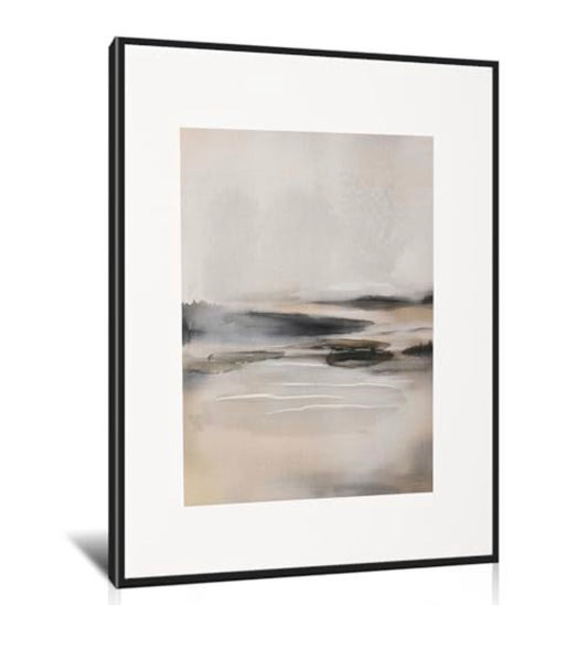 Poemwish Minimalist Landscape Canvas Wall Art – Muted Earth Tones, Abstract Waterscape, Living Room Decor