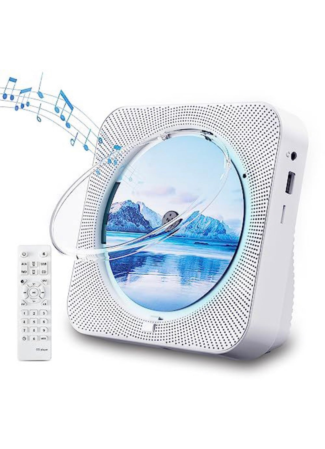 Portable Bluetooth 5.1 Desktop CD Player – HiFi Speakers, FM Radio, Remote, LED Display, USB/AUX, White