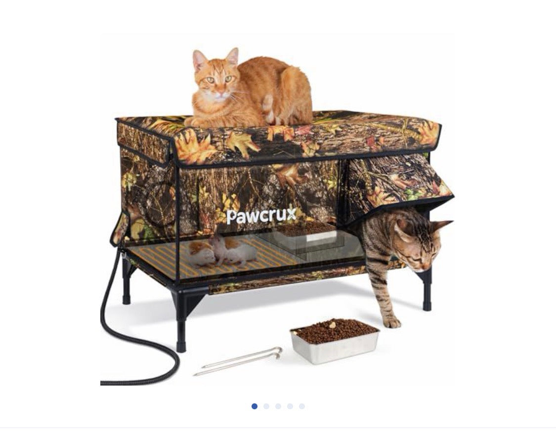Insulated Outdoor Heated Cat House – Leaf Pattern Winter Kitty Shelter