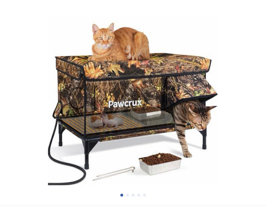Insulated Outdoor Heated Cat House – Leaf Pattern Winter Kitty Shelter