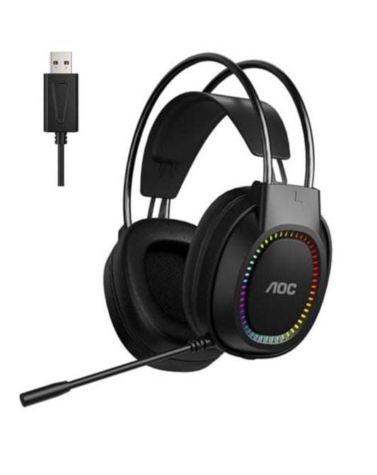 AOC Wired Gaming Headset with Mic | USB RGB | Stereo Sound | Open Box