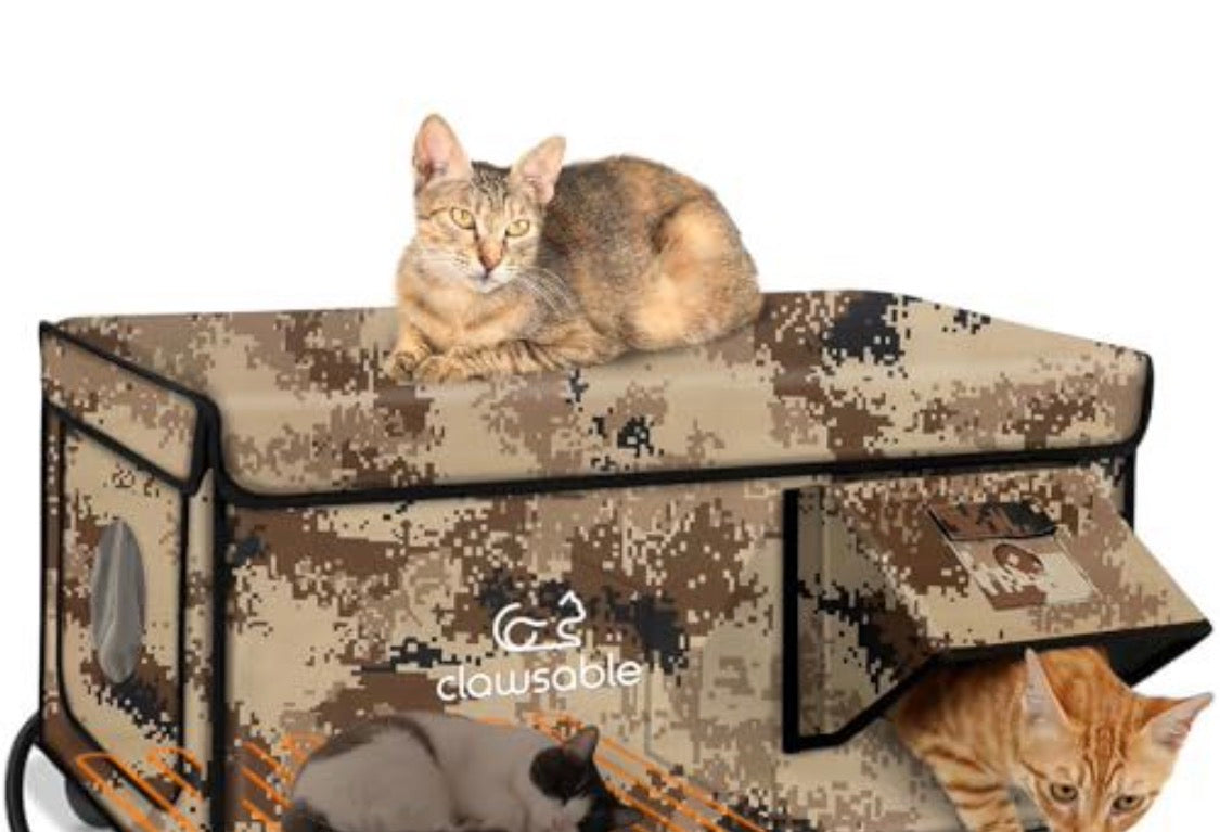Indestructible Heated Outdoor Cat House - 100% Weatherproof Camo Shelter with Escape Door
