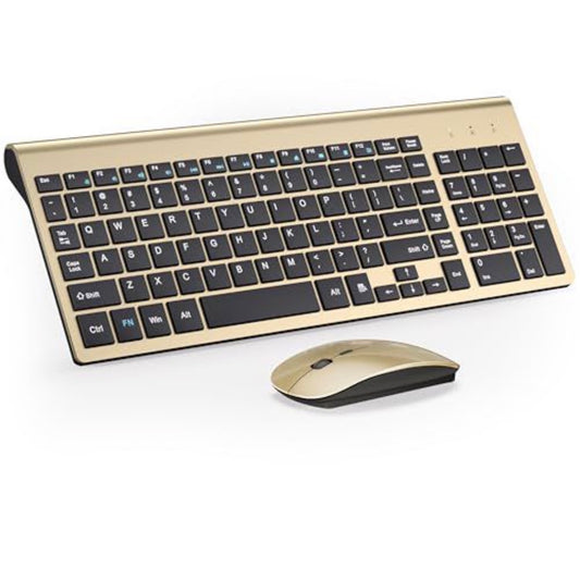 TopMate Ultra Slim Wireless Keyboard and Mouse Combo – 2.4G Silent Compact USB, 2400DPI Mouse, Scissor Switch, Cover Included, Gold Black