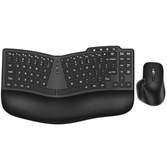 Wireless Keyboard and Mouse Combo – 2.4G Full Size Wave Keys Ergonomic Keyboard with Wrist Rest, 3-Level DPI Adjustable Mouse, Windows/Mac, Black