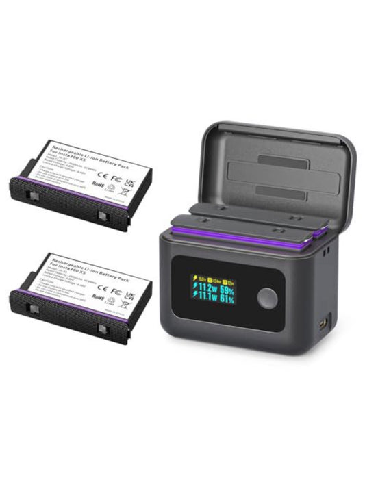 Rszfnjxry Insta360 X5 Batteries 2-Pack with 24W Dual Fast Charging Case & LCD Display