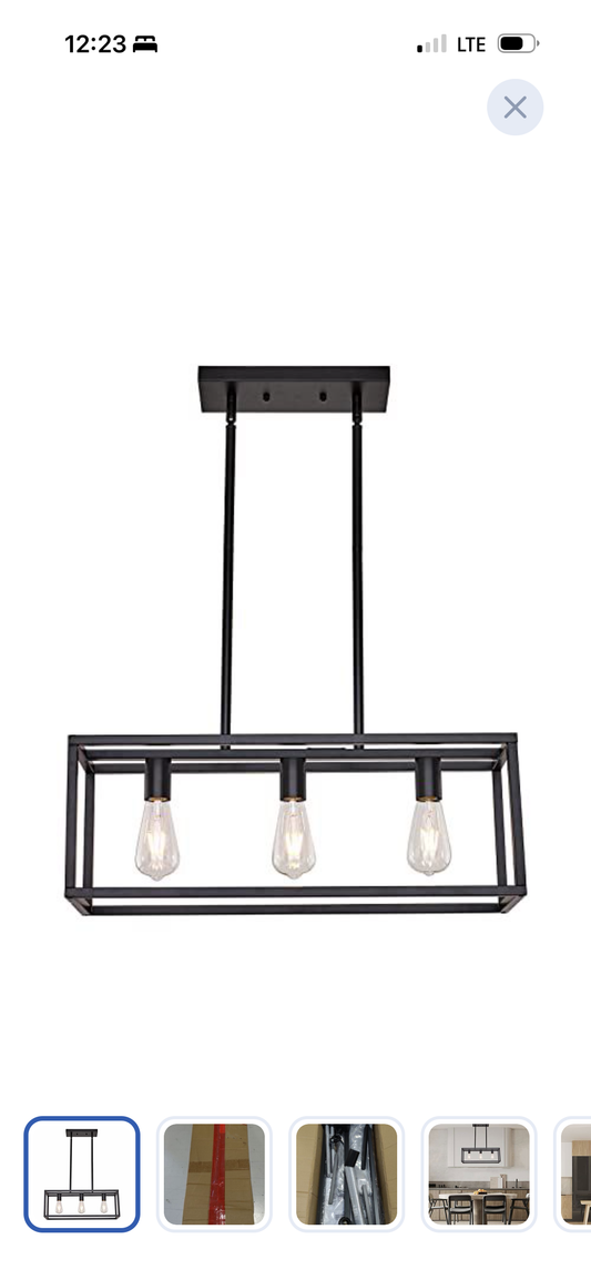 HQZBPT Farmhouse Rectangle Chandelier – Modern Linear Hanging Light Fixture Matte Black 3-Light Industrial Pendant Lighting for Dining Room & Kitchen Island