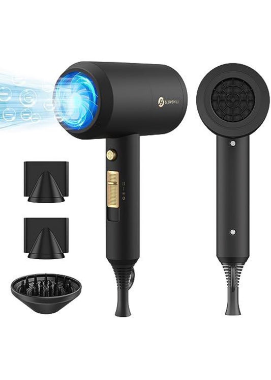 slopehill Professional Ionic Hair Dryer – Powerful 1800W Fast Drying, Low Noise, with 2 Concentrator Nozzles & 1 Diffuser, for Home Salon Travel (Black)