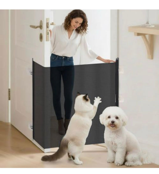 BrightRow Retractable Dog Gate – No Drill Screen Mesh Gate for Doorways & Stairs, 30 x 70 Inches, Large Pets, Portable & Adjustable with 5 Hanging Hooks (Black)