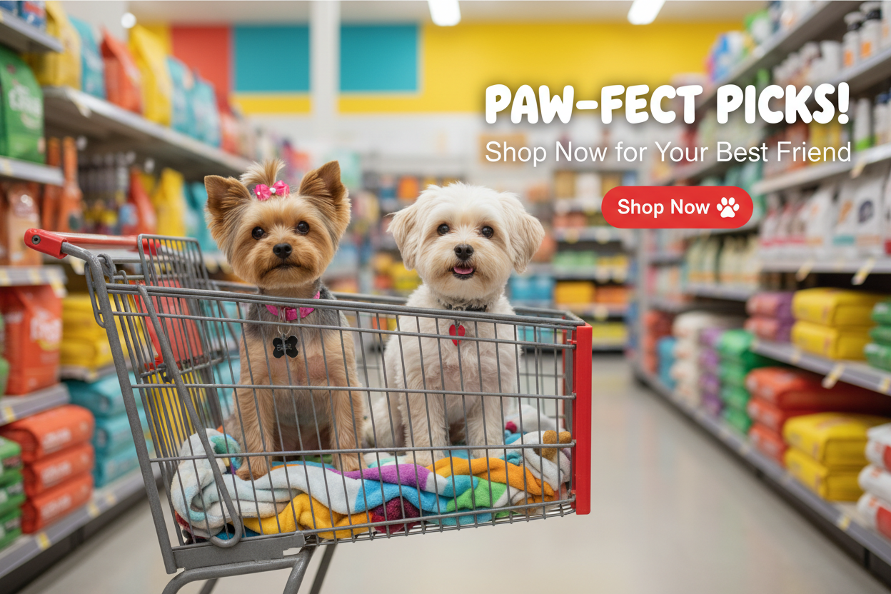 Kai and White Dog Shopping Cart Banner